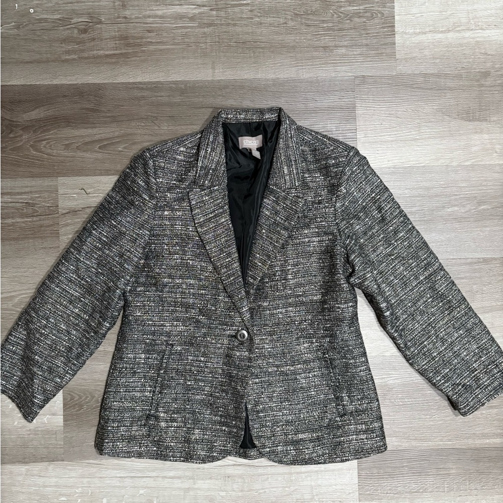 Chicos Women's Gray Tweed Blazer. Size 1